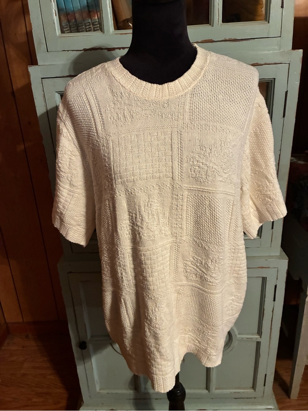 Ladies Short-Sleeve Knit Sweater in Cream Bentley Plus Size 1X B18
